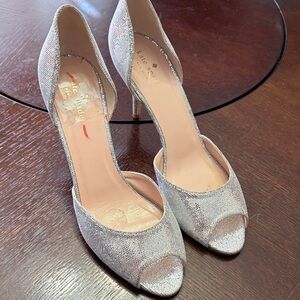 Kate Spade Glittering Silver Peep Toe Heels